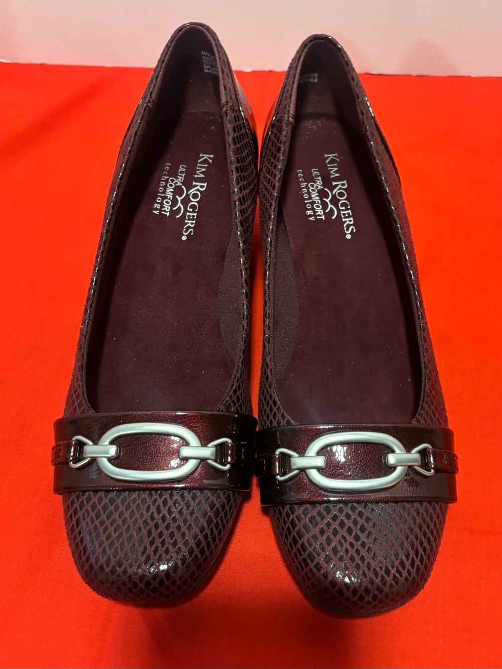 Kim Rogers Metallic Burgundy Chain-Detail Ballet Flats